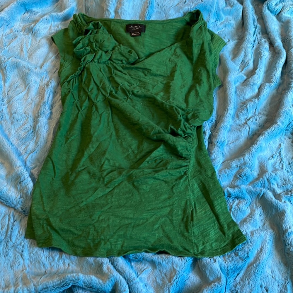 Green Deletta Anthropologie top with fun details